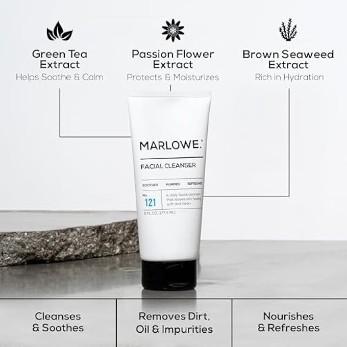 Marlowe NO. 121 FACIAL CLEANSER FOR MEN 180ML DAILY FACE WASH WITH NATURAL EXTRACTS & ANTIOXIDANTS SOOTHES, PURIFIES, REFRESHES THICK LATHER, NO MORE DRY - Image 4